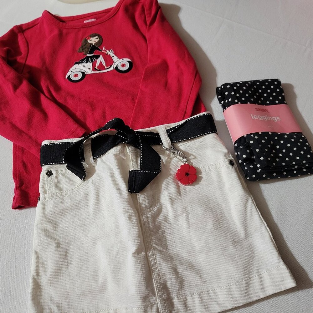 Gymboree Poppy Love NWT size 5 leggings, USED size 4 skort shirt Outfit.